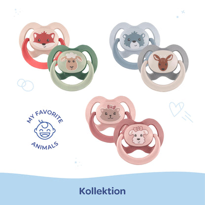 babynova Silikon Schnuller 2er-Set mit Sterilisationsbox - Schnuller Größe 1, 0-6 Monate - kiefergerechter Nuckel – BPA-frei – Made in Germany - Elefanten