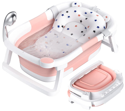 Rabb 1st Baby Badewanne Faltbare, Baby Bathtub Babywanne Faltbar Babybadewanne Tragbare Wanne für Neugeborene Kleinkinder mit Rutschfester Matte und Abflussloch (Kein Thermometer) (Grau)