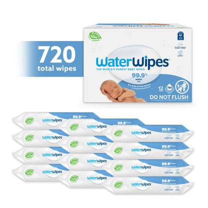 WaterWipes Plastic-Free Original Baby Cleansing Wipes, 360 Wipes (6 Packs), 99.9% Water-Based Cleaning Wipes, Unscented for Sensitive Skin