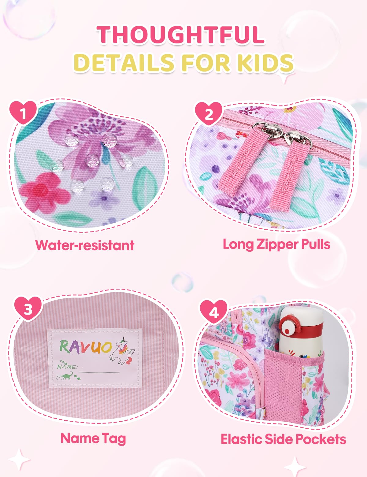 Kinderrucksack für Mädchen 5–8 Jahre, 12L Leichter & Wasserabweisender mit Brustgurt, Perfekt für Vorschule & Grundschule，Regenbogen