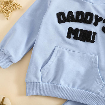 LUVCES Kleinkind Baby Jungen Outfits Langarm Daddy’s Mini Kapuzenpullover Sweatshirts + Hosen 2-teiliges Herbst Winter Frühling Kleidungsset