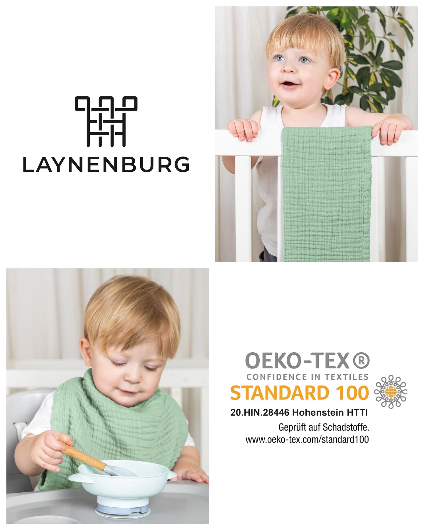 LAYNENBURG 10er-Set Premium Spucktücher Baby aus extra weichem Musselin - 100% Baumwolle - 30x50cm - Oeko Tex 100 - Musselin-tücher als Mulltücher, Mullwindeln oder Stoffwindeln (weiß)