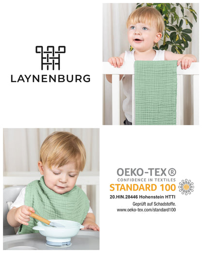 LAYNENBURG 10er-Set Premium Spucktücher Baby aus extra weichem Musselin - 100% Baumwolle - 30x50cm - Oeko Tex 100 - Musselin-tücher als Mulltücher, Mullwindeln oder Stoffwindeln (weiß)