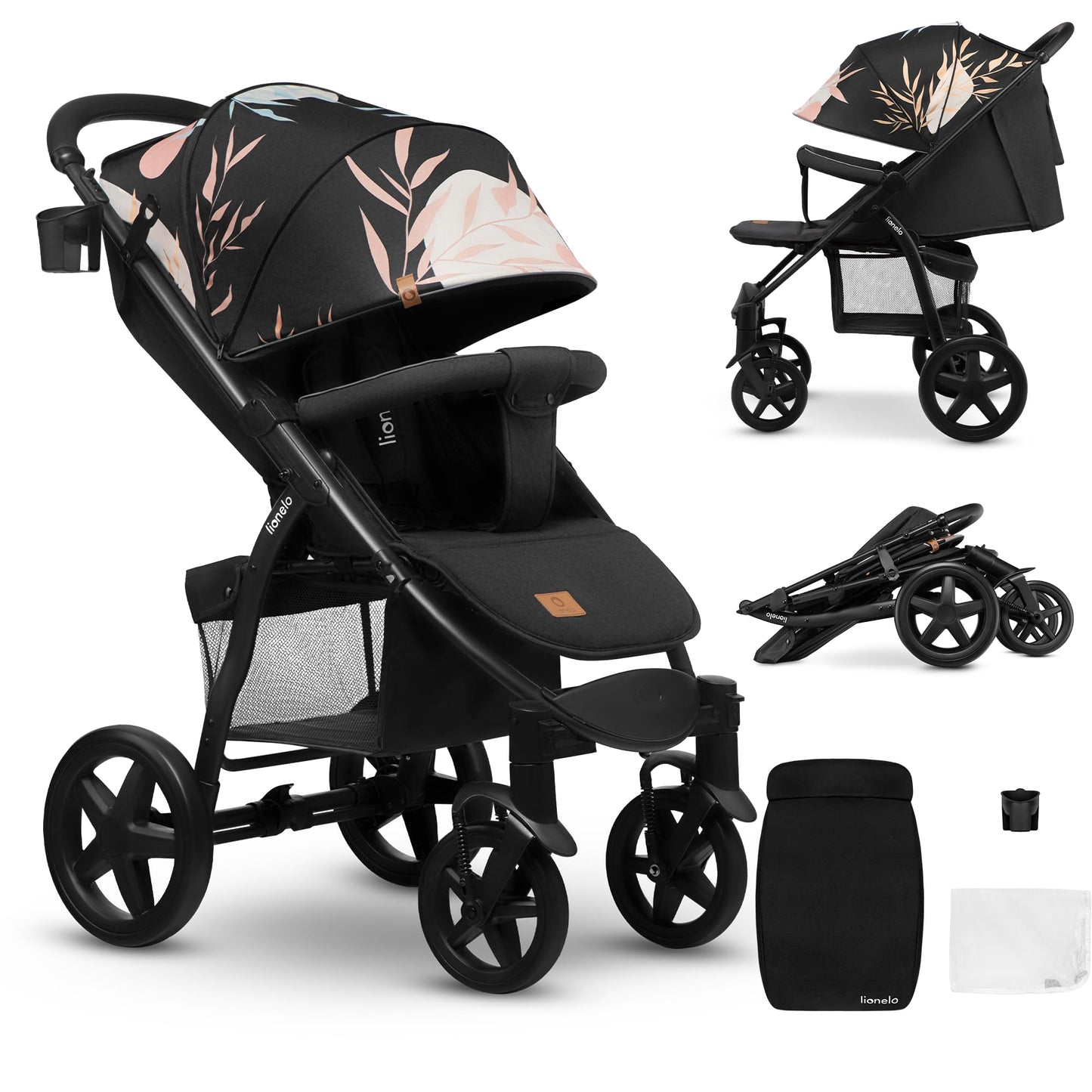 LIONELO Annet Plus Buggy up to 22 kg with Reclining Function, Small Folding Pushchair with Accessories, EVA Foam Wheels, Mosquito Net, Foot Cover Drink Holder, Basket Dreamin
