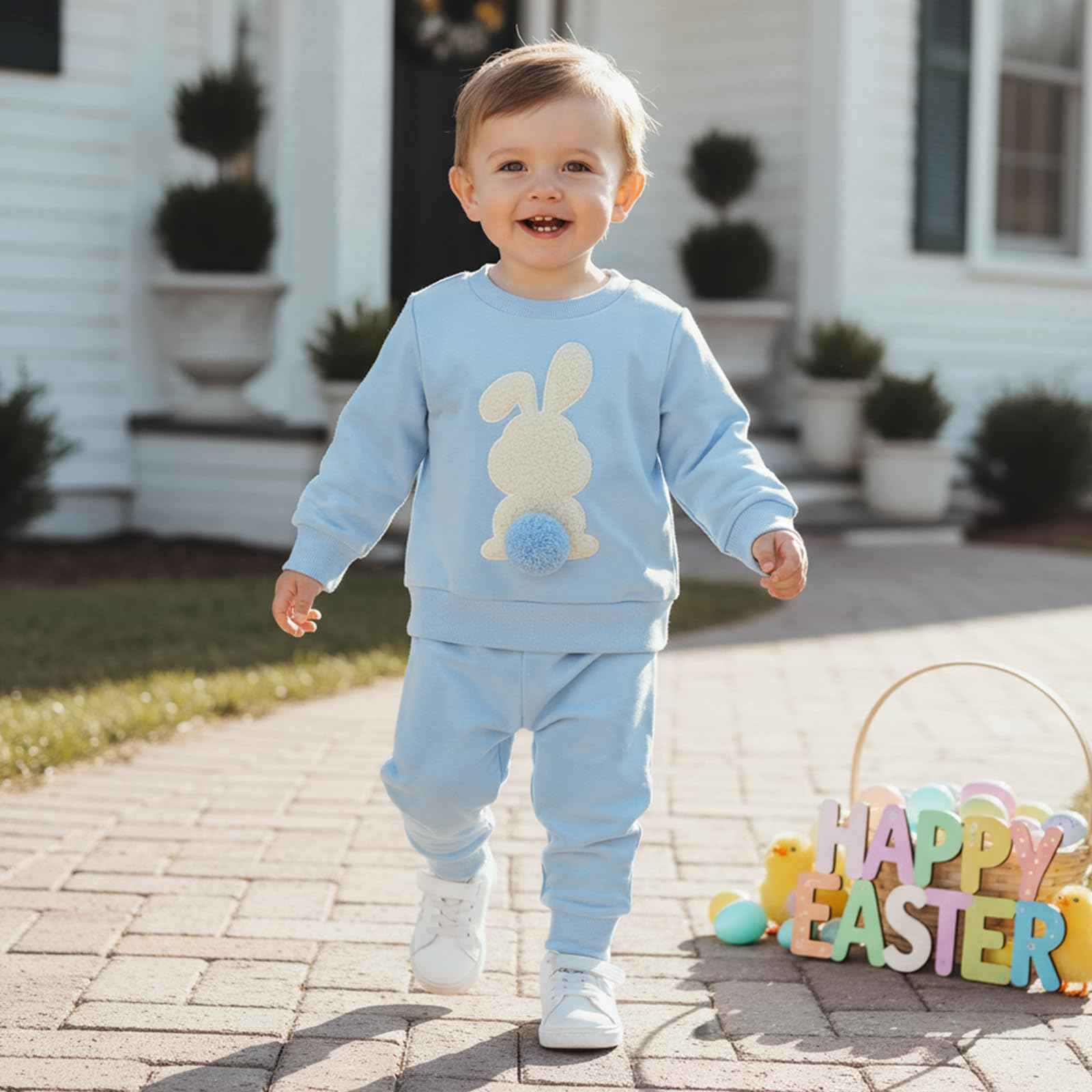 Geagodelia Baby Jungen Mädchen Ostern Outfit Kleidung Osterhase Babykleidung Set Sweatshirt Langarmshirt + Hose Neugeborene Kleinkinder Weiche Babyset My First Easter