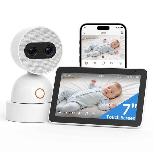 Babyphone mit Kamera und 7 Zoll HD Display, WLAN Baby Monitor mit Intuitiver App, Leiser Hybrid-Zoom (Zwei Objektive), Schwenk- & Neigbar, Nachtsicht (2 Kameras)