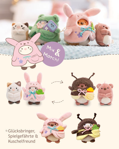 NICI MYMOCHI Kuscheltier Set - Kuscheltier Bär Nomo 8 cm mit Pommes und Bienenkostüm in Geschenkbox, Flauschiges Stofftier zum Kuscheln, Spielen und Liebhaben - 61142