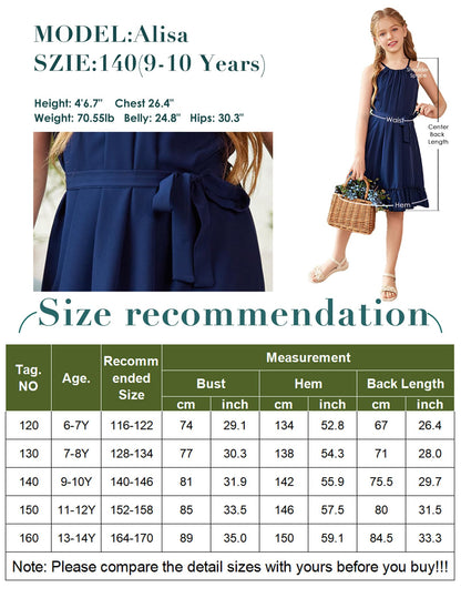 Arshiner Mädchen Kleid Neckholder Sommerkleid Rüschensaum Midikleid A-Linie Kinderkleid Swing Partykleider Abendkleid Kinder Festliche Kleider Freizeitkleid mit Gürtel 6-14 Jahre
