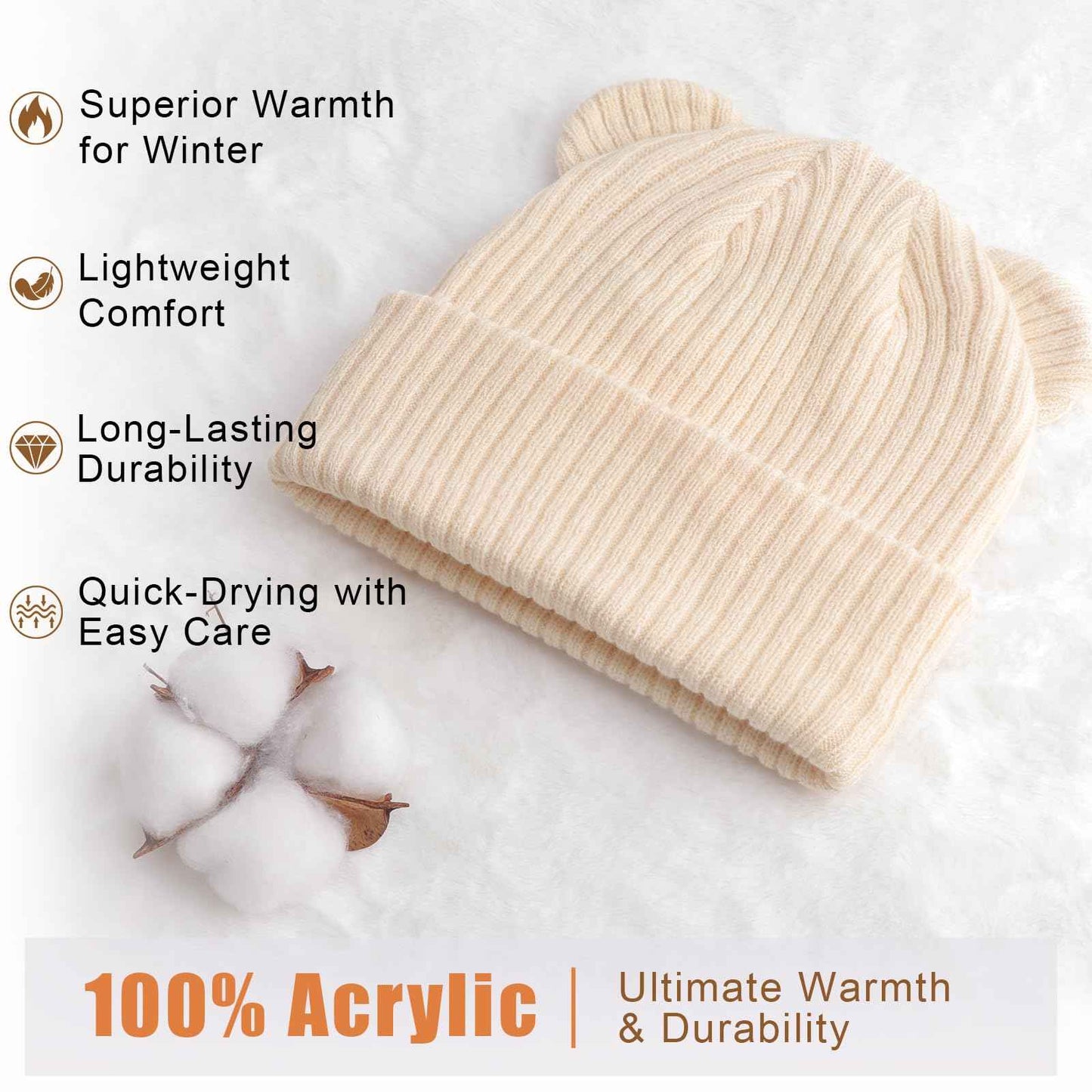 DRESHOW Toddler Beanie Baby Winter Hats Baby Soft Knitting Cute Bear Ears Hat for Boys Girls Warm Hat Hats for 0 Months - 24 Months