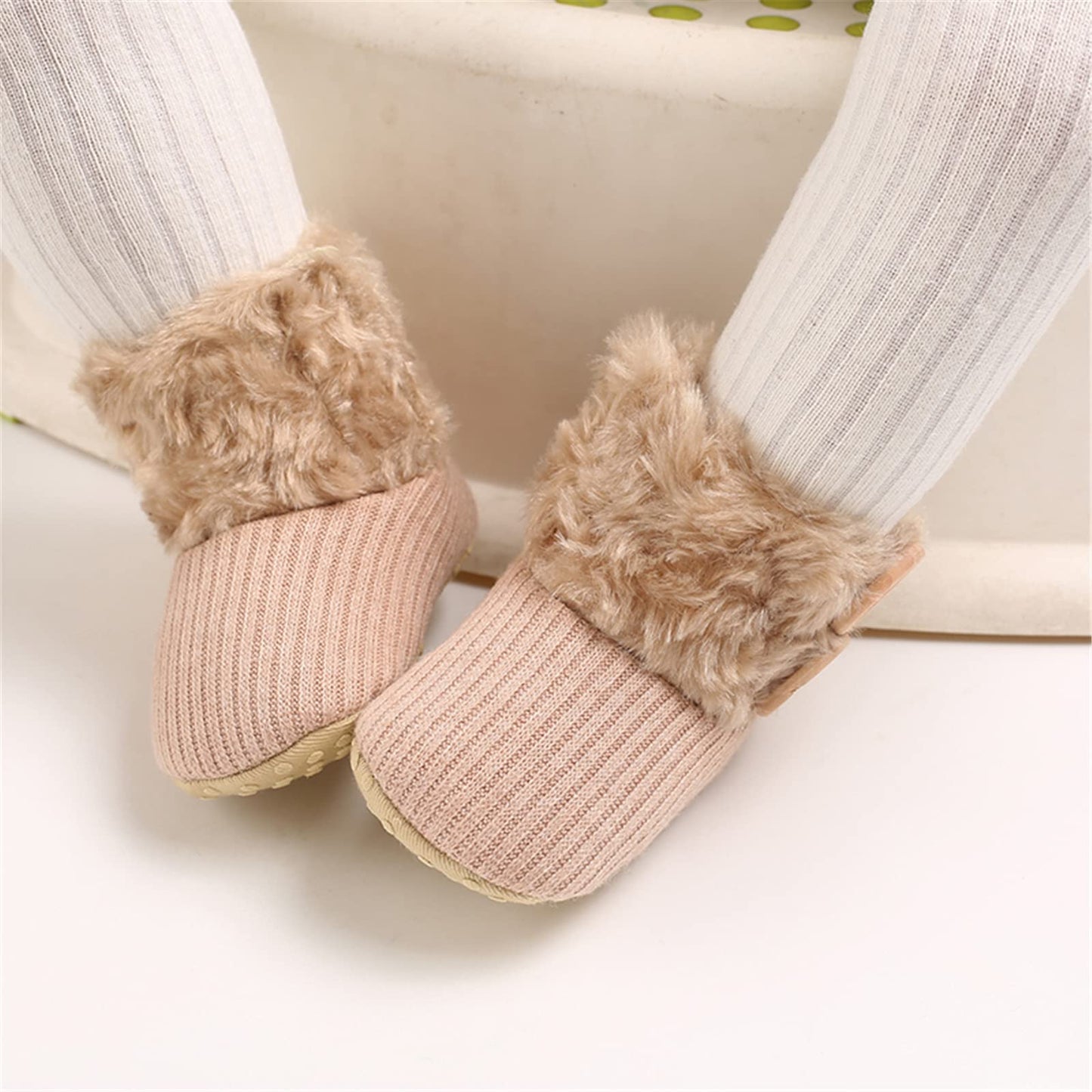 Newborn Warm Winter Booties, Organic Cotton Lining and Non-Slip Stripes, Booties, Sock Shoes for Winter with Soft Sole, Crawling Shoes, Size 0 - 18 Months, Baby Boys and Girls, Prewalker and Toddler Shoes