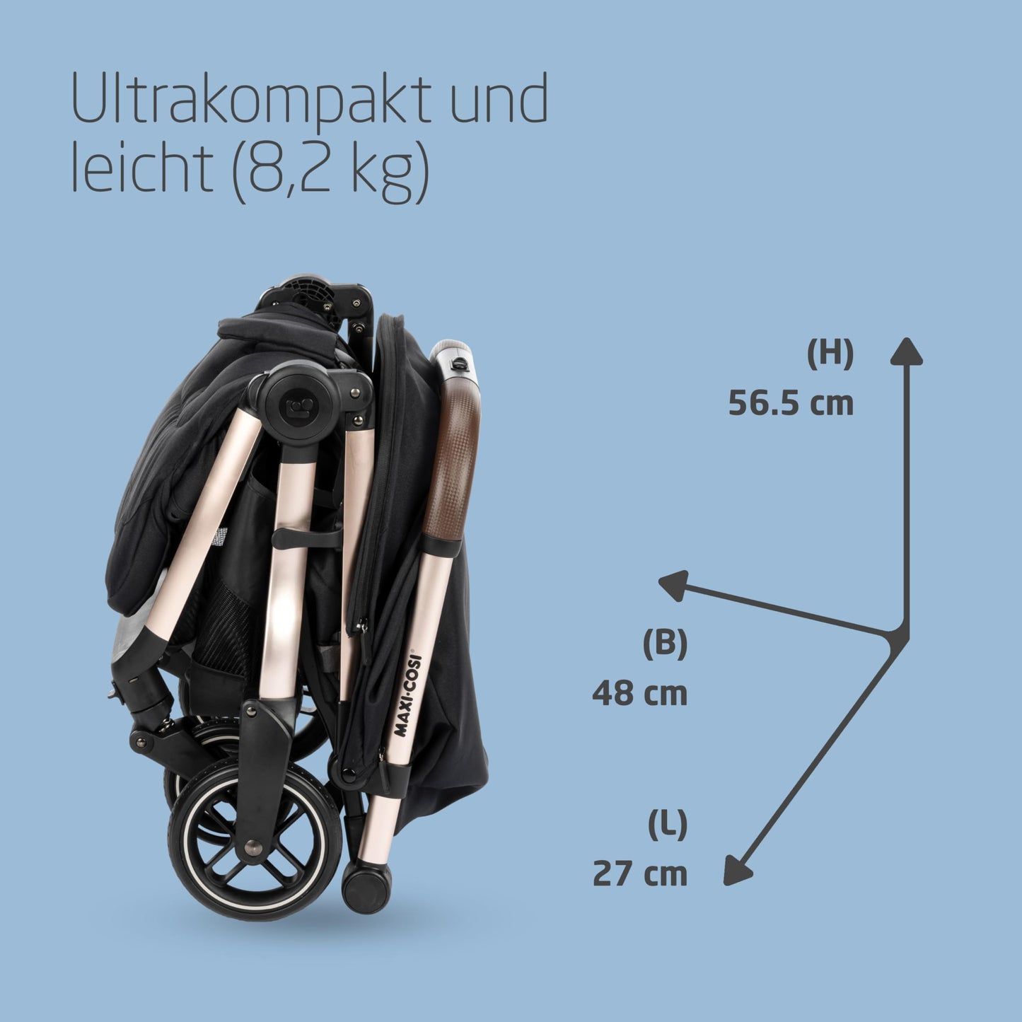 Maxi-Cosi Eva3 Pushchair, 0-4 Years, 0-22 kg, Baby Pram, Lightweight and Compact, Flat Reclining Position, 3 Reclining Positions, Automatic with 1 Hand Folding, Carry Strap, Select Grey