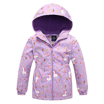 SXSHUN Children's Girls' Softshell Jacket with Fleece Lining Transition Jacket Print Hiking Jacket Outdoor Jacket Warm Windproof Breathable Spring Autumn 