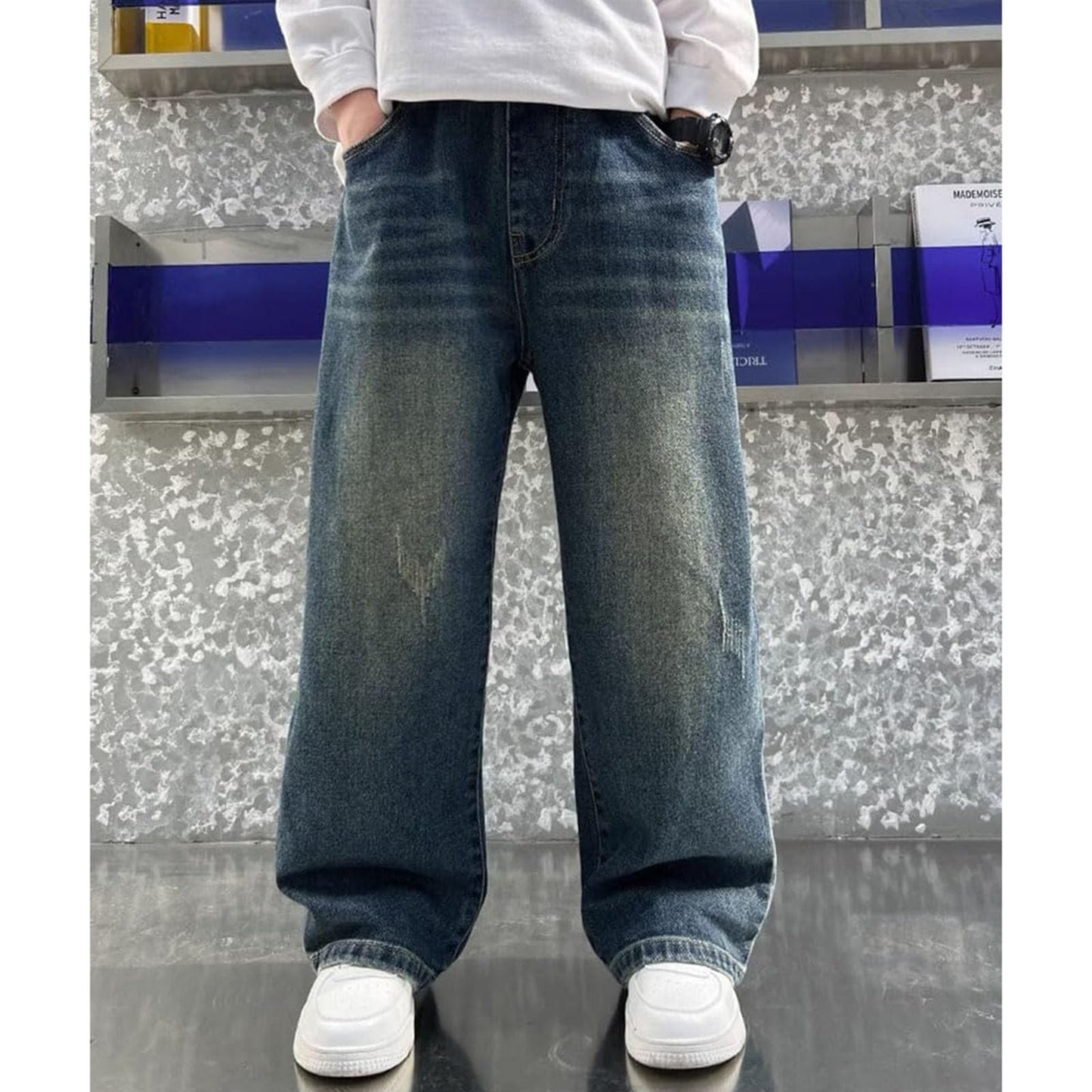 Children's Baggy Jeans Boys Wide Leg Jeans Loose Fit Denim Vintage Trousers Casual Wide Leg Jeans Streetwear Outdoor Vintage Loose Fit Baggy Jogging Bottoms Boys Black Trousers Cargo Trousers Pants