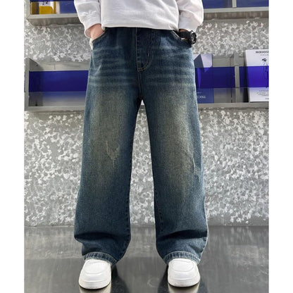 Children's Baggy Jeans Boys Wide Leg Jeans Loose Fit Denim Vintage Trousers Casual Wide Leg Jeans Streetwear Outdoor Vintage Loose Fit Baggy Jogging Bottoms Boys Black Trousers Cargo Trousers Pants