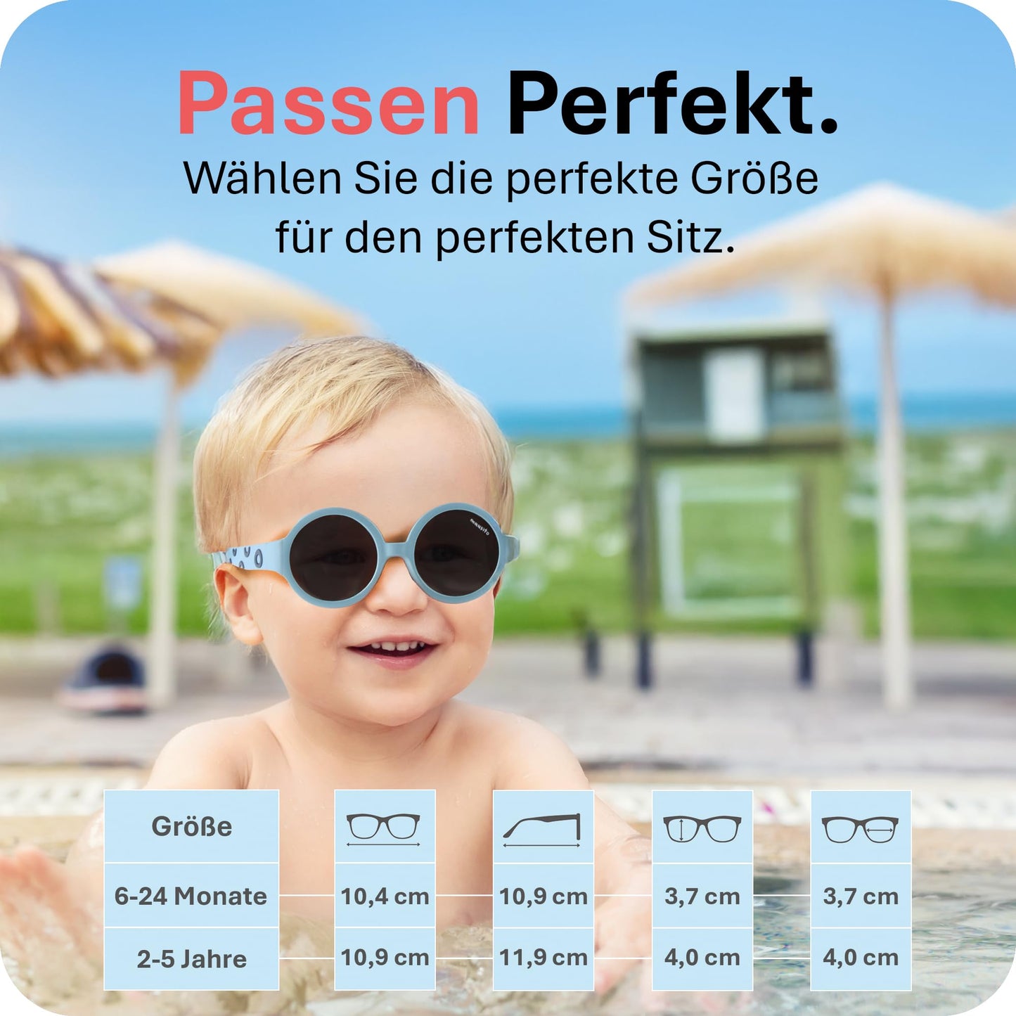 Mausito Sonnenbrille Kinder 6-24 Monate & 2-5 Jahre | VERGLEICHSSIEGER Kindersonnenbrille 100% UV-Schutz | BIEGSAM | Schadstofffreie Kindersonnenbrillen mit Band | Europäisches Design für Kinder