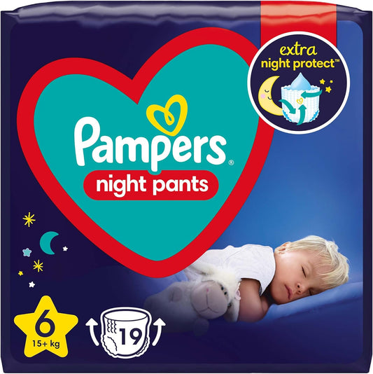 Pampers Night Pants Windeln Größe 6 (15+ kg), 19 Windeln, Nachtwindeln bieten Schutz Die ganze Nacht