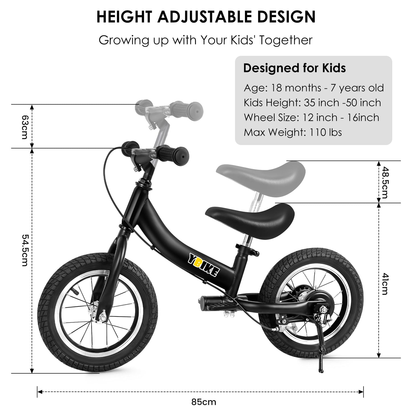 YBIKE 2 in 1 Laufrad, Kinderlaufrad und Kinderfahrrad Dual-Use-Funktion, geeignet für Kinder im Alter von 1-7, 12,14,16 Zoll mit Bremse, Pedal, Trainingstheorie - Meloni2