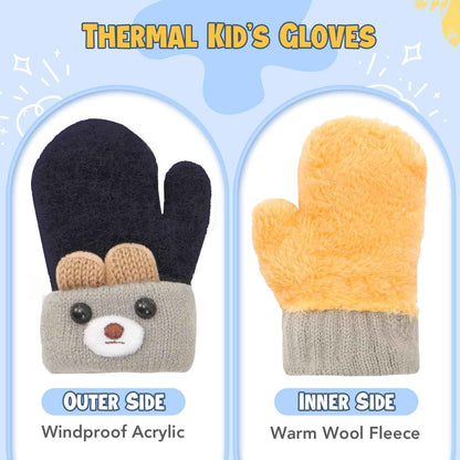 Becellen Fäustlinge Baby, Warme Weiche Kleinkind Strickhandschuhe mit Schlüsselband Niedliche Cartoon-Musterdesign Fäustlinge Baby Doppelt Winter Handschuhe für 0-3 Jahre Jungen Mädchen