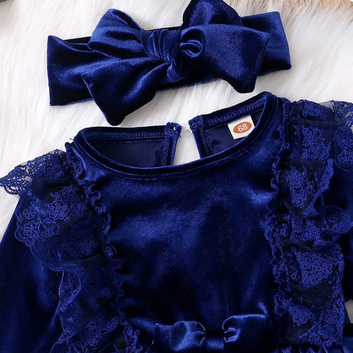 Baby Dress Girls Long Sleeve Lace A Line Princess Velvet Dress + Headband Wedding Festive Autumn Winter Clothing