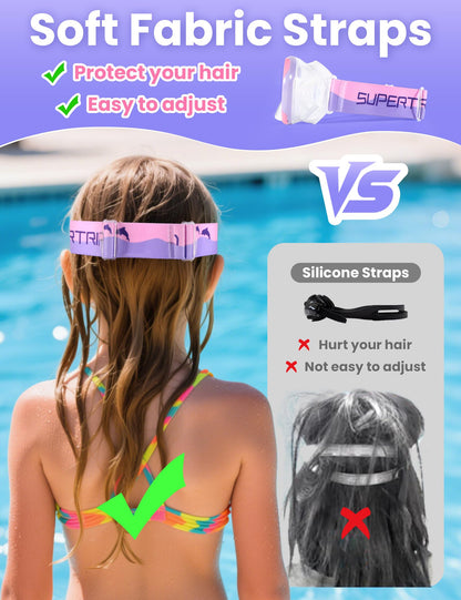 Supertrip Taucherbrille Kinder mit Stoffband,Schwimmbrille Kinder fur Mädchen Jugen,Gehärtetes Glas Schnorchelmaske Kinder mit Nase,180°Panorama Tauchmaske Schwimmmaske Kinder Anti-Leck fur 6-14 Jahre