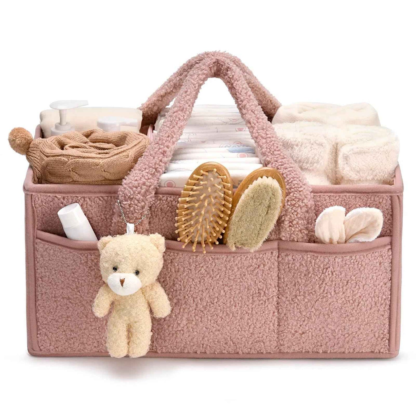 Changing Bag Organiser, Changing Table Organiser, Portable Changing Basket with Removable Compartments, Plush Changing Organiser with Handles, Baby Storage Basket for Changing and Baby Things