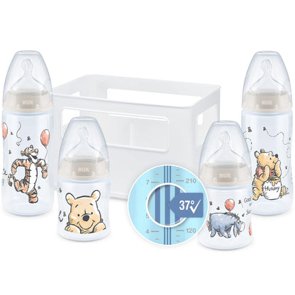 NUK First Choice+ Babyflaschen Starter Set | 0–6 Monate | 4 Flaschen mit Temperature Control & Flaschenbox | Anti-Colic Air System | BPA-frei | Disney Winnie Puuh - Meloni2