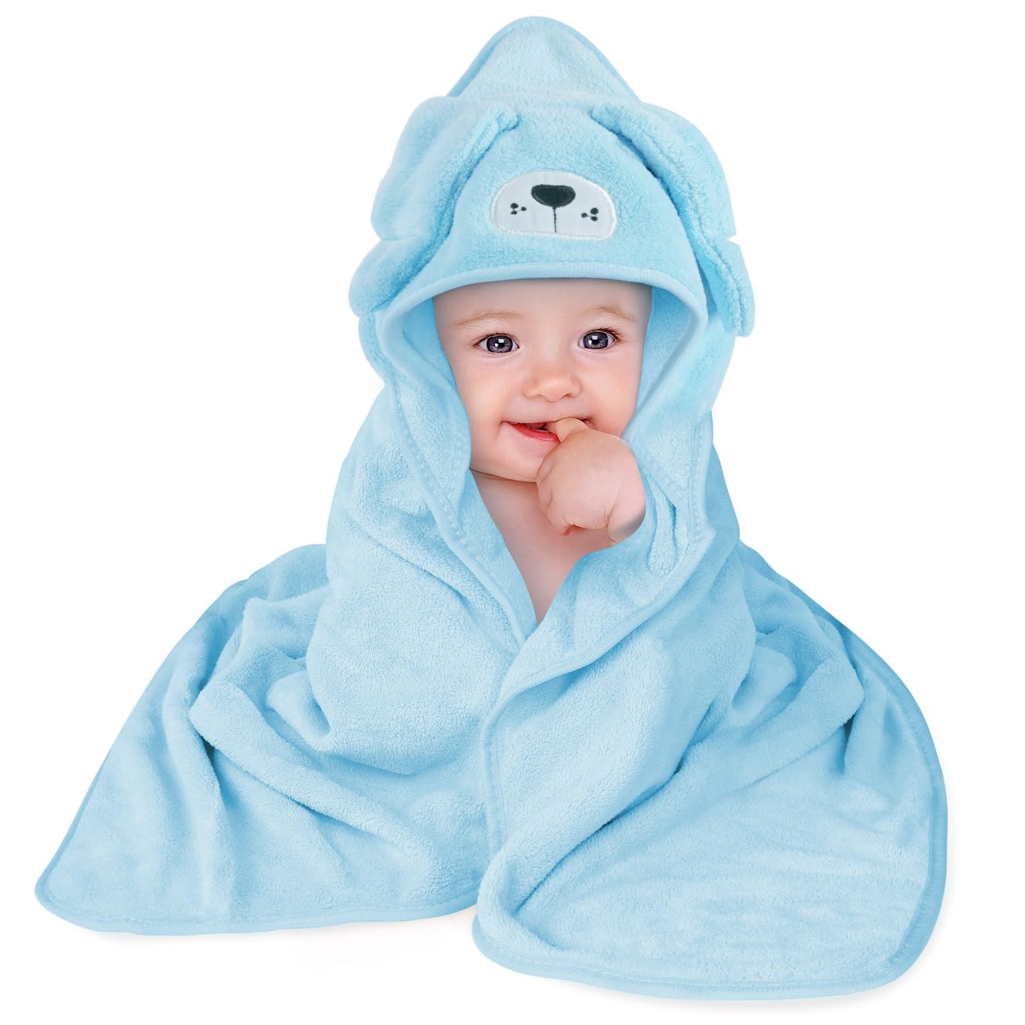 Aolso Hooded Towel Baby, 80 x 80 cm Baby Towel Hood, Baby Wash Cloth, Coral Fleece Baby Towel with Hood for Newborns, Soft and Super Absorbent, Unisex (Grey Elephant)
