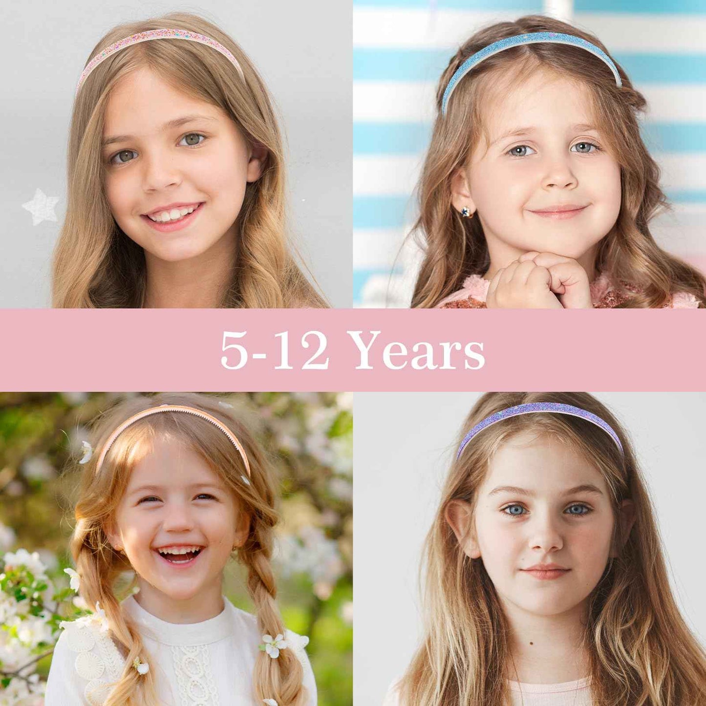 WLLHYF Pack of 4 Glitter Headbands, Colourful Hair Accessories, Plastic, Glittering, Cute, Non-Slip, Thick, Glittery, Confetti, Rainbow Hair Bands with Teeth for Little Girls (2 Gradient 2 Stars)