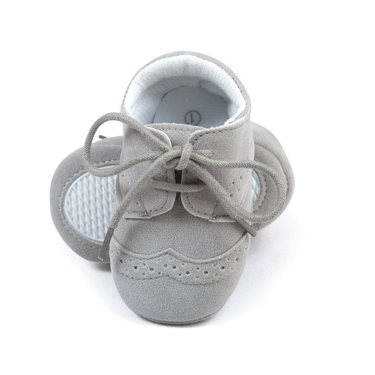 ESTAMICO Babyschuhe für Jungen – PU Schnürsenkel Lauflernschuhe Kleinkind Sneaker Grau 6-12 Monate