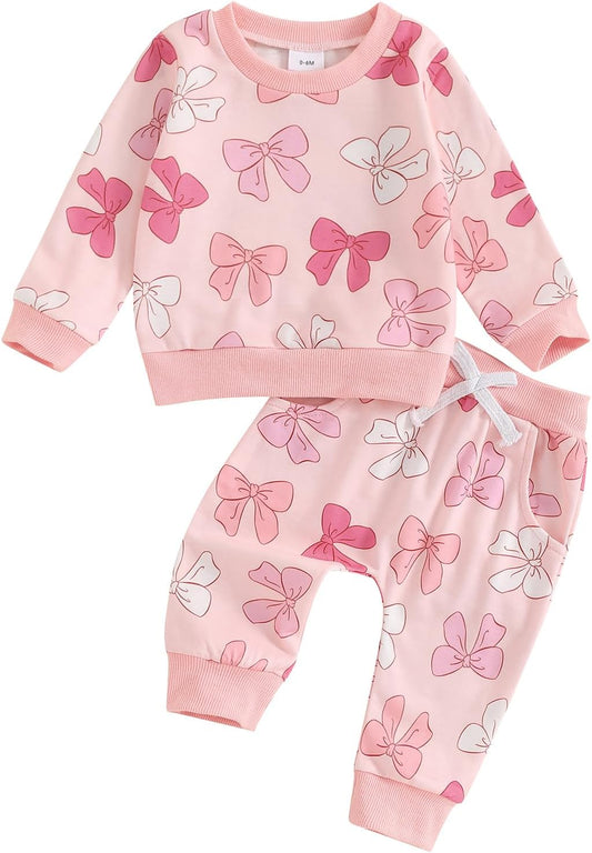 Süßes Baby-Mädchen-Kleidung, langärmelig, bedruckt, Sweatshirt, Oberteil und Hose, Set für Kleinkinder, Mädchen, Herbst-Outfits