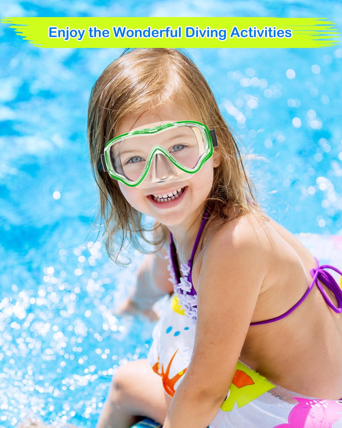 SkrekuiMa Taucherbrille Kinder | Schwimmbrille Kinder Schnorchelmaske Anti-Fog Anti-Leck | Tauchmaske Kinder 180°Panorama HD Tempered Glas für Kinder 4-12 Jahre Jungen Mädchen
