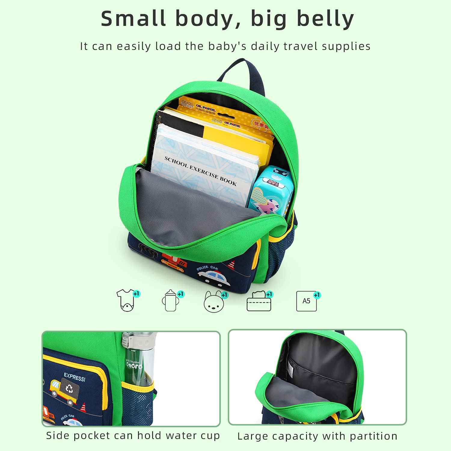 willikiva Car Dinosaur Toddler Kids Backpack for Boys and Girls Kids Waterproof Preschool Bag