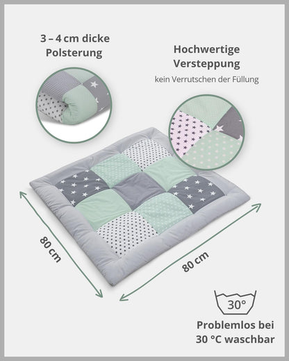 ULLENBOOM Krabbeldecke für Baby 80x80 cm, Outdoor-geeignet, 100% OEKO-TEX Materialien, Made in EU, Weich gepolstert, Eukalyptus - ideal als Spieldecke Baby - Meloni2