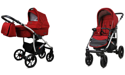 BabyLux® Bambimo Qbaro 3-in-1 Pushchair Set Including Baby Carrycot, Buggy Sports Seat, Car Seat - Car Seat - Pram Set - Combination Pram with Changing Bag, Rain Cover etc. 