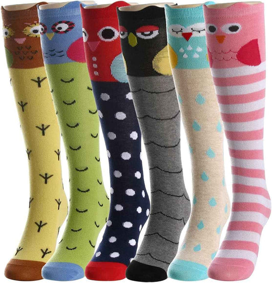 CISMARK Girls' Knee Socks 6 Pairs for Children Gifts Long Funny Children's Socks Animal Cotton Socks 3-12 Years
