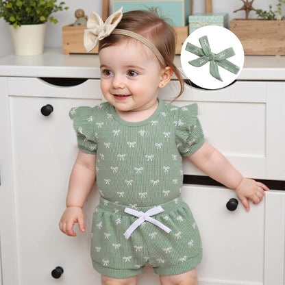 3tlg Baby Mädchen Sommer Kleidung Set Rüschen Kurzarm Strampler + Rüschen Shorts + Stirnband Babyset Weiche Neugeborene Ausgehen Outfit