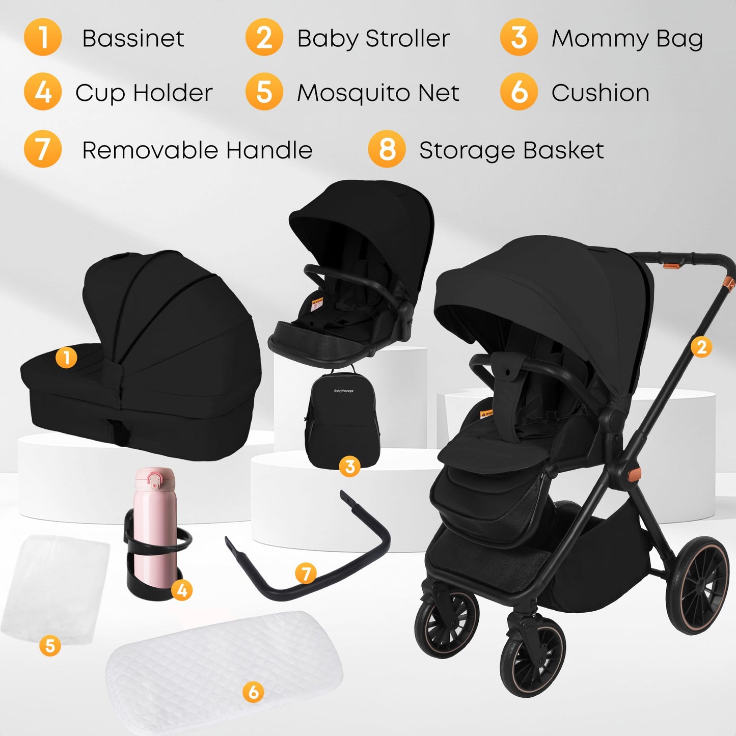 BabyVoyage Kombikinderwagen 2-in-1 ohne Babyschale – Babywanne & Sportsitz, Räder 360° Stoßdämpfer, Federung, höhenverstellbarer Griff, Faltbar, Zubehö-Grün