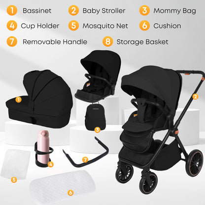 BabyVoyage Kombikinderwagen 2-in-1 ohne Babyschale – Babywanne & Sportsitz, Räder 360° Stoßdämpfer, Federung, höhenverstellbarer Griff, Faltbar, Zubehö-Grün