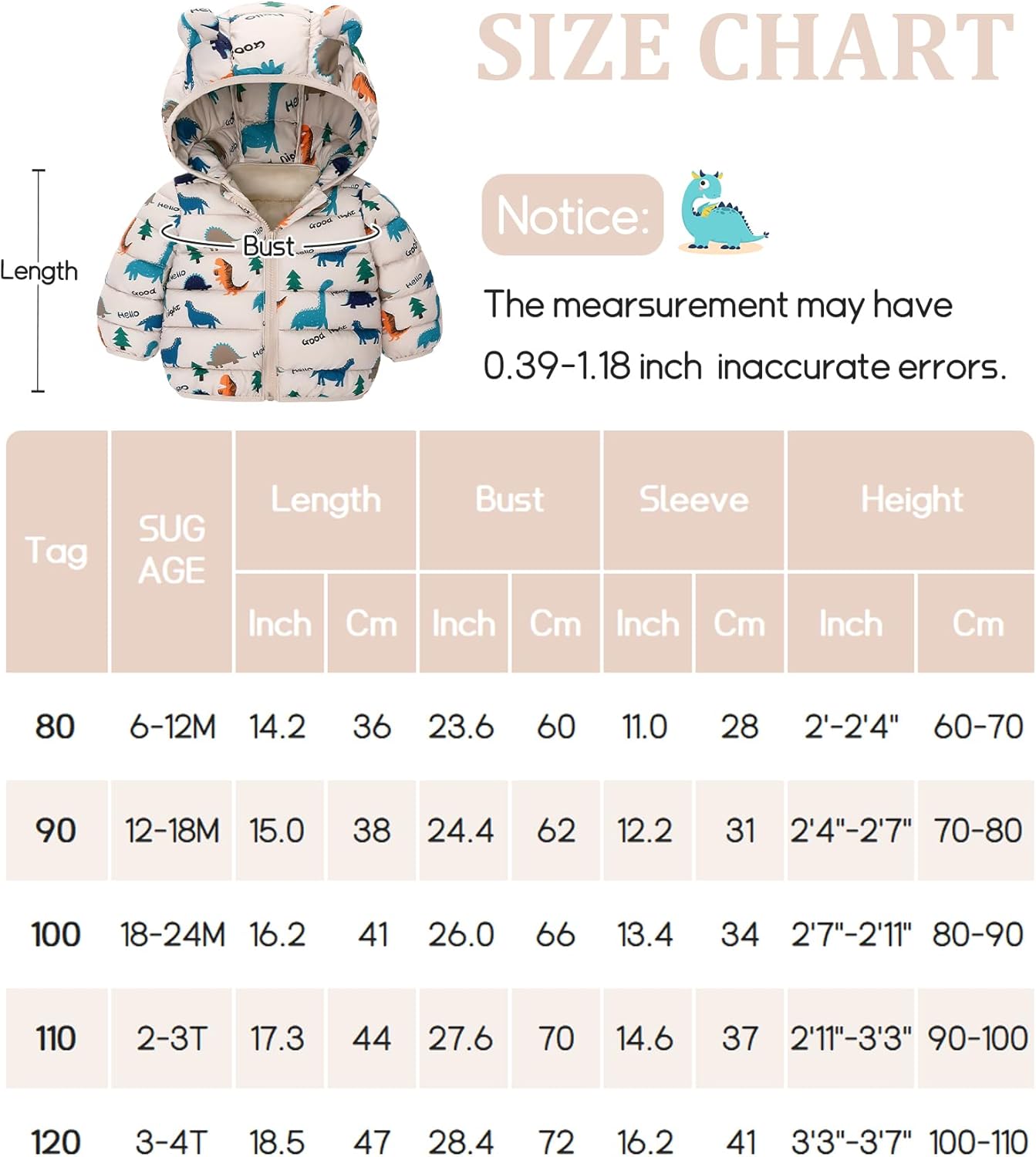 Happy Cherry Winter Jacket Baby Boys Girls Winter Coat with Hood Quilted Jacket Warm Lightweight Down Jacket Winter Cute Printed Outerwear 
