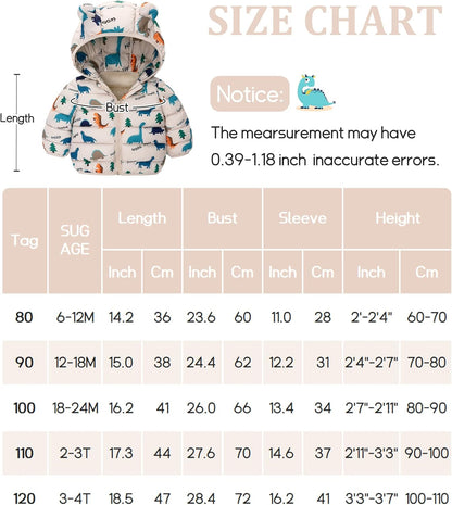 Happy Cherry Winter Jacket Baby Boys Girls Winter Coat with Hood Quilted Jacket Warm Lightweight Down Jacket Winter Cute Printed Outerwear 