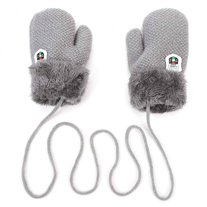 AVJERA 1-3 Jahre Baby Winter Handschuhe Kinder Gestrickte Fäustlinge Warm Verdickte Kinderhandsche Fausthandschuh mit Schnur Outdoor Weich Winterhandschuhe Skihandschuhe Handwärmer für Jungen Mädchen