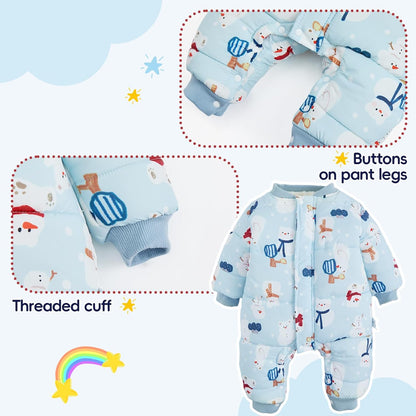 JiAmy Baby Snowsuit, Toddler Winter Romper Girls Boys Winter Jumpsuit with Hood Long Sleeve Jumpsuit Cute Prints for 3-24 Months