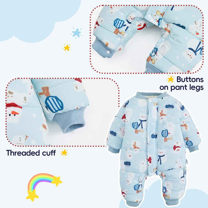 JiAmy Baby Snowsuit, Toddler Winter Romper Girls Boys Winter Jumpsuit with Hood Long Sleeve Jumpsuit Cute Prints for 3-24 Months