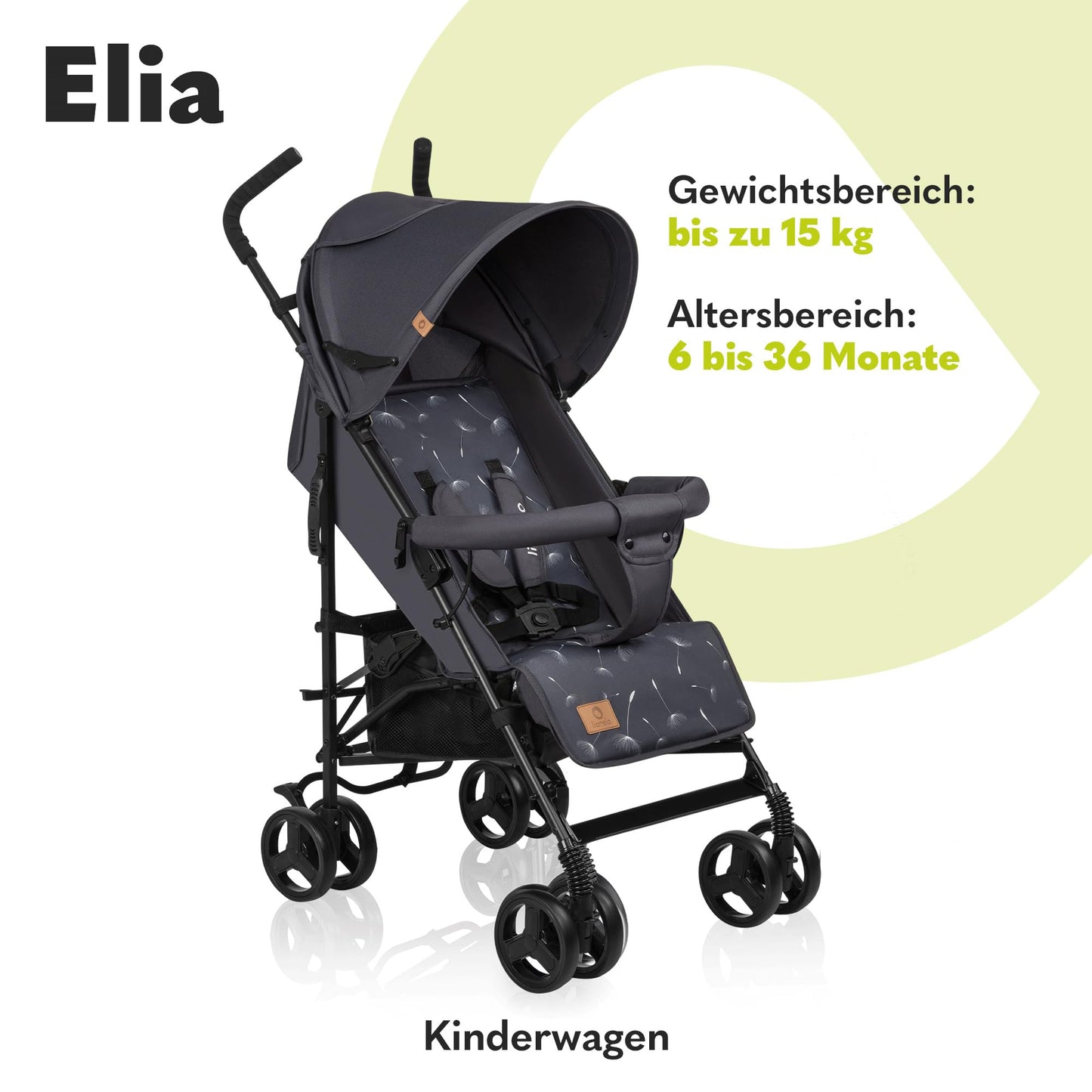 LIONELO Elia Buggy Small Foldable Pushchair up to 15 kg, Back and Footrest Adjustment, Rear Wheel Brake, Mosquito Net, Shopping Basket - Meloni2