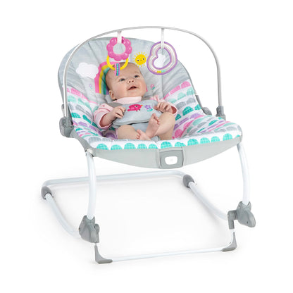 Bright Starts, Disney Baby Minnie Mouse Forever Besties, Wippe für Babies und Kleinkinder, mit beruhigenden Vibrationen, abnehmbarem Spielzeugbogen und 2 Spielzeugen, rose, 12209