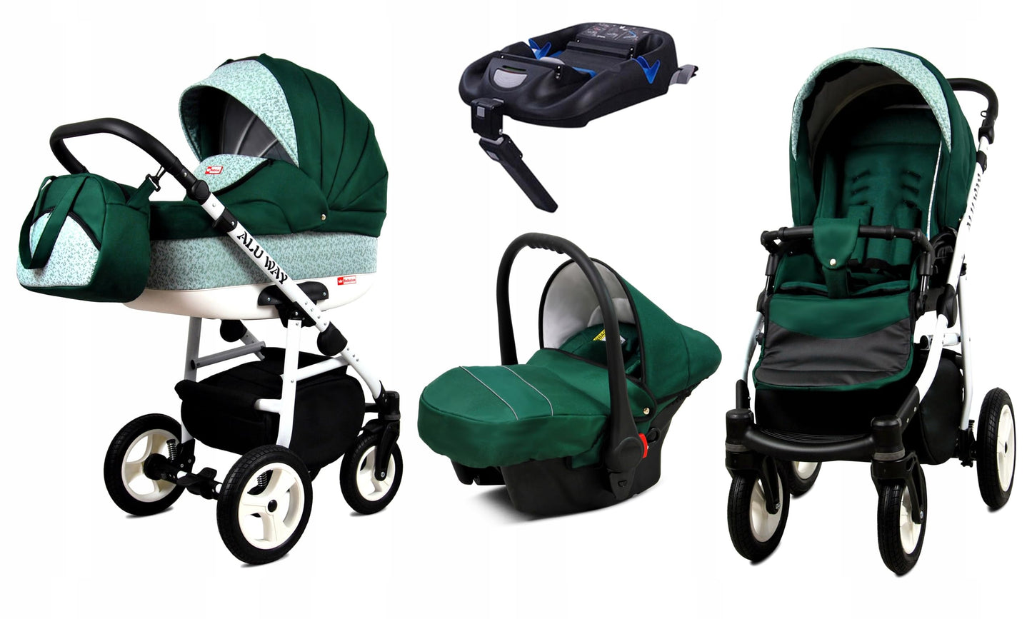 BabyLux® Kinderwagen Set 4 in 1 - Alu Way - incl. Babywanne, Buggy Sportsitz, Auto-Babyschale, ISOFIX-Basisstation - Autositz - Kinderwagenset - Kombikinderwagen mit Wickeltasche usw.