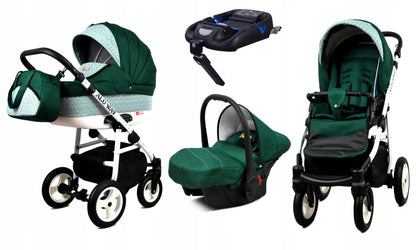 BabyLux® Kinderwagen Set 4 in 1 - Alu Way - incl. Babywanne, Buggy Sportsitz, Auto-Babyschale, ISOFIX-Basisstation - Autositz - Kinderwagenset - Kombikinderwagen mit Wickeltasche usw.