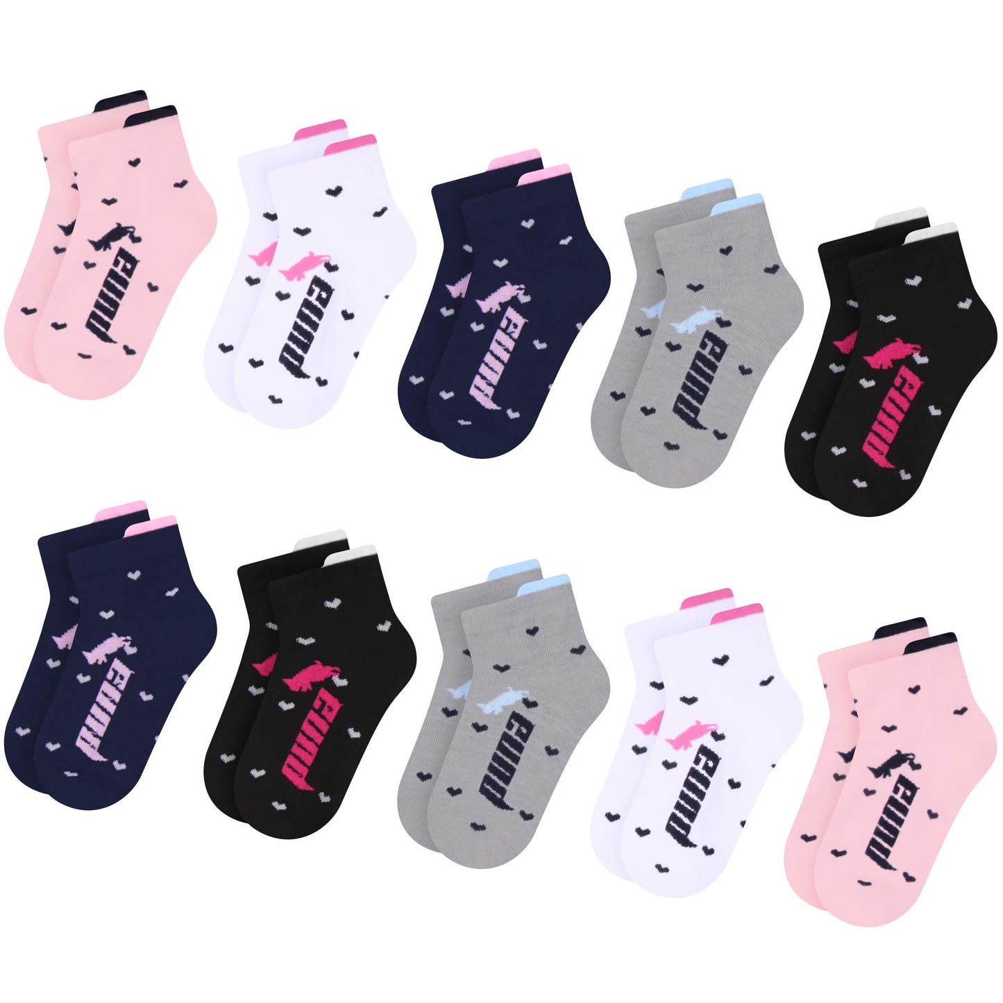 L&K-II 10/12 Paar Kinder Mädchen Socken mit niedlichen Herzmustern Kids Füßlinge Sneakersocken bunt 2825
