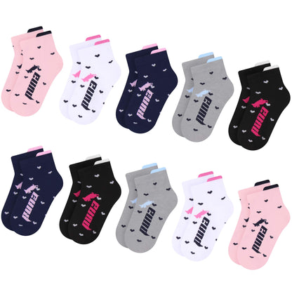L&K-II 10/12 Paar Kinder Mädchen Socken mit niedlichen Herzmustern Kids Füßlinge Sneakersocken bunt 2825