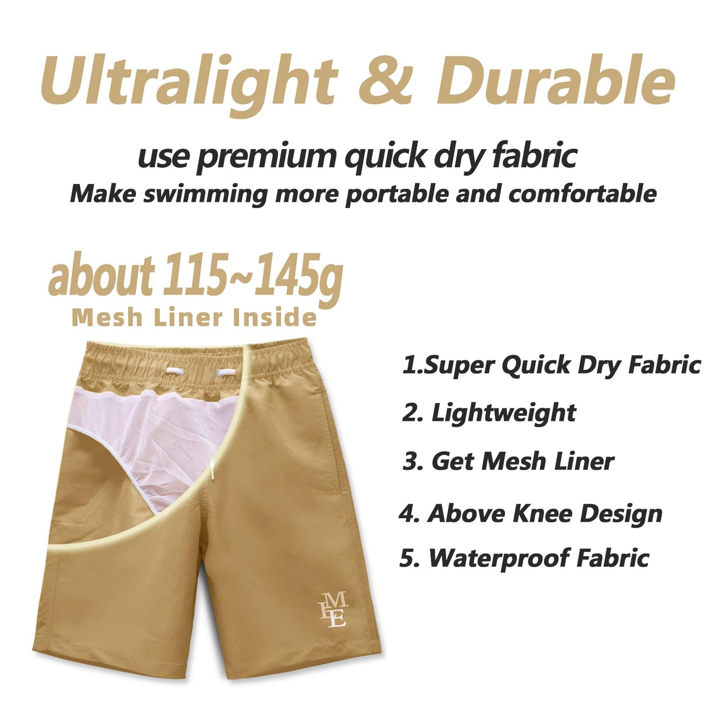 MEILONGER Badehose Jungen Badeshorts Schnelltrocknend Boardshorts mit Netzfutter Taschen und Verstellbarem Tunnelzug